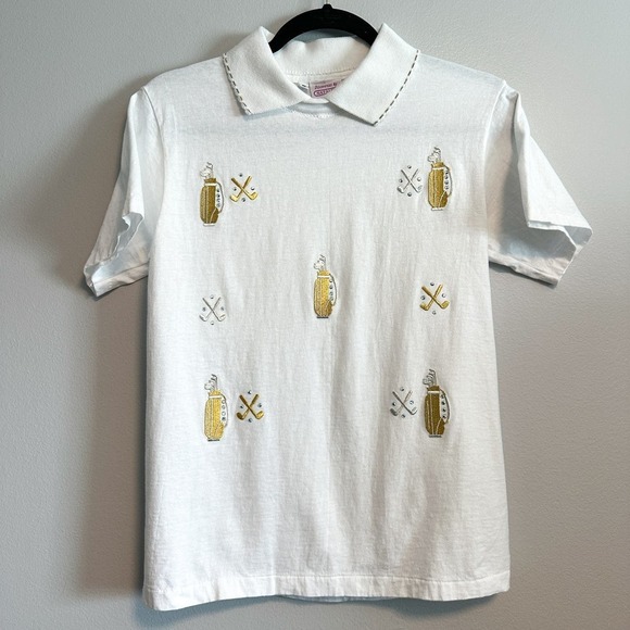 Discoveries by Natalie Novelty Golf Print Embroidered Embellished Polo Size S - Picture 3 of 10